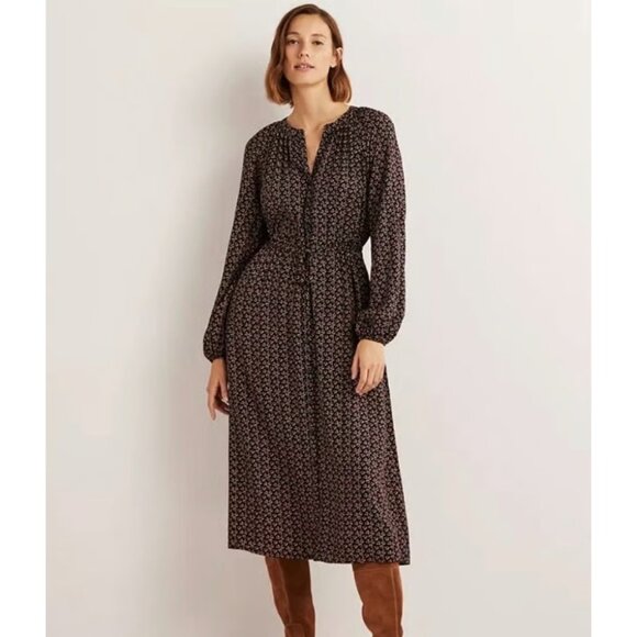 Boden Womens Midi Dress UK 10 US 6 Black Tie Waist Detail Long Sleeve D0399 NWT - Picture 1 of 13